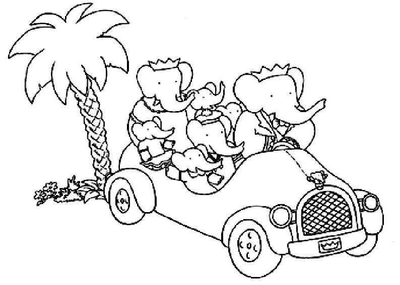coloriage babar en voiture